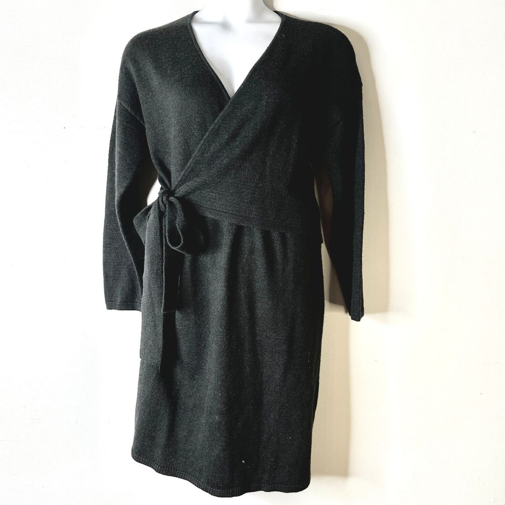 Banana Republic Sweater Dress Women XL Charcoal Gray Wrap Long Slv Corpcore NWOT